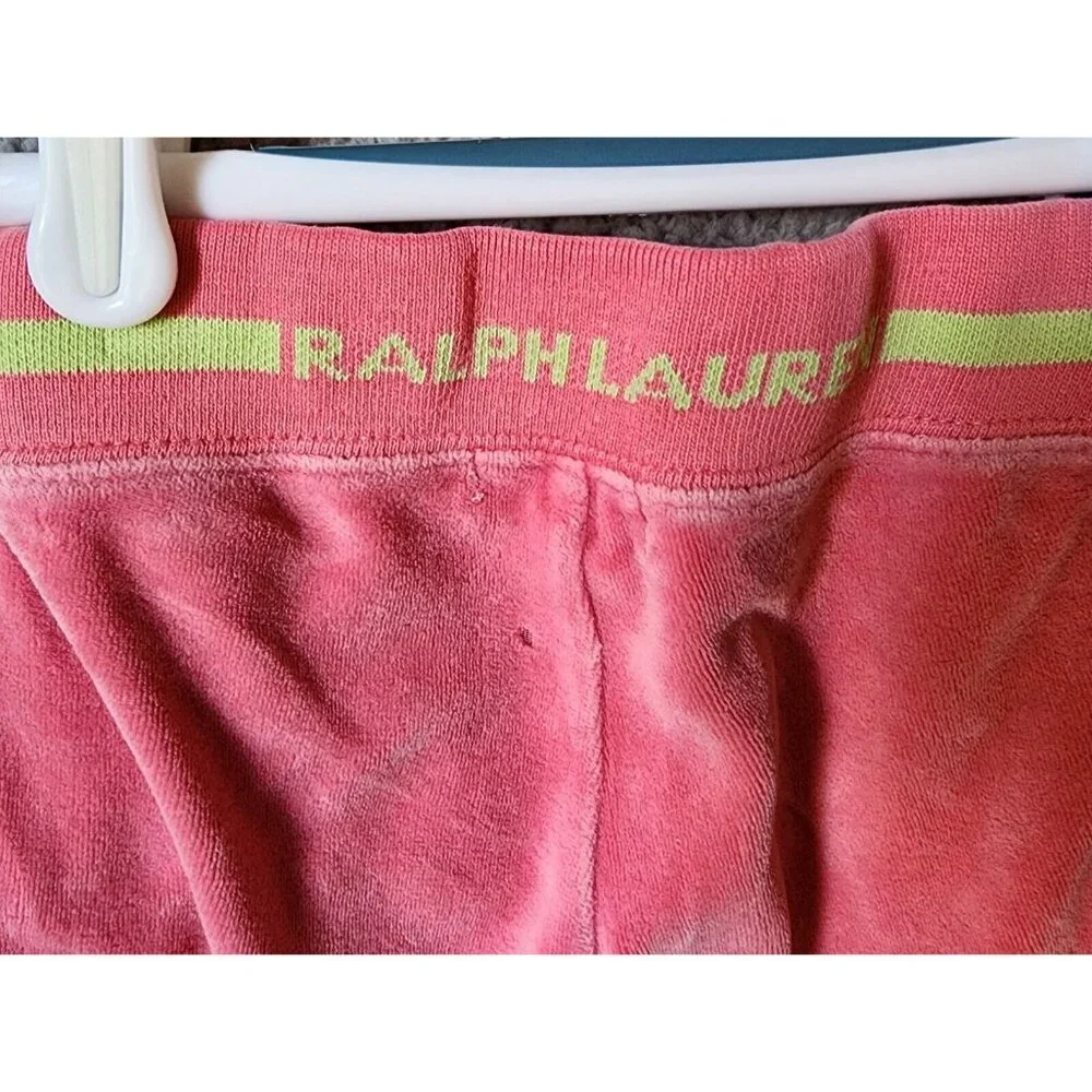 Ralph Lauren Girls Pull On‎ Elastic Waist Velour Track Pants Pink/Green Size 4